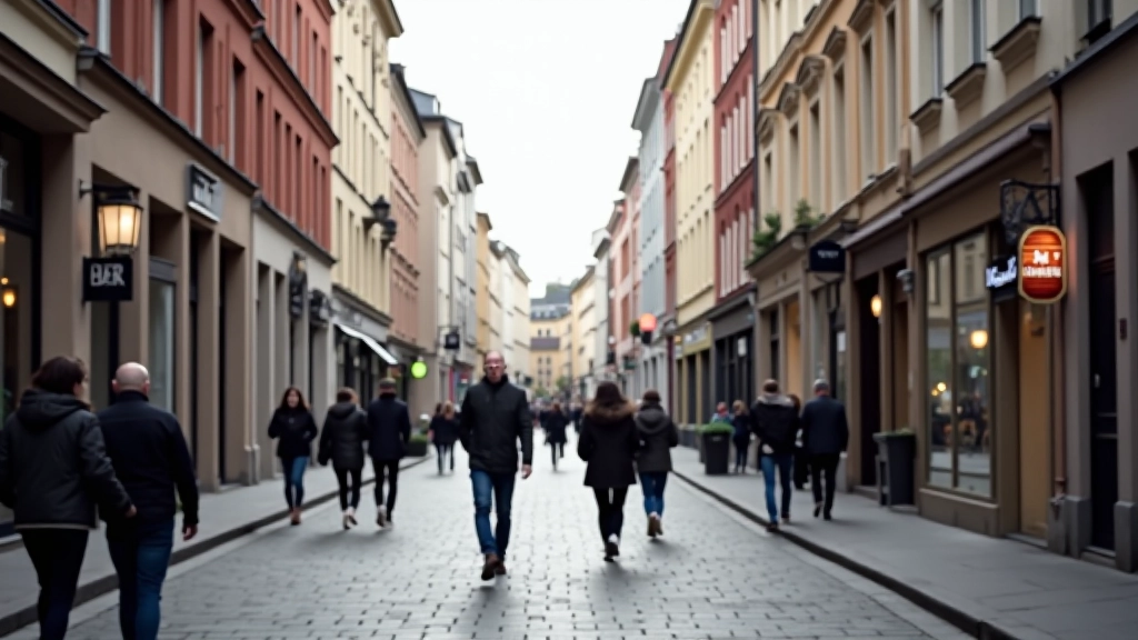 Straßenszene in Berlin Prenzlauer Berg, Gründerzeitfassaden, Menschen beim Spaziergang, helles Tageslicht
