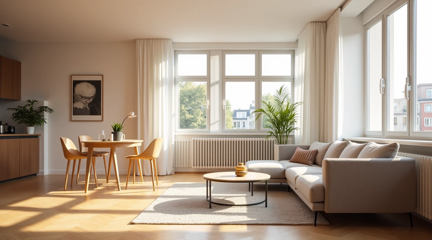 Modernes Berliner Wohnzimmer mit heller Einrichtung und natürlichem Licht