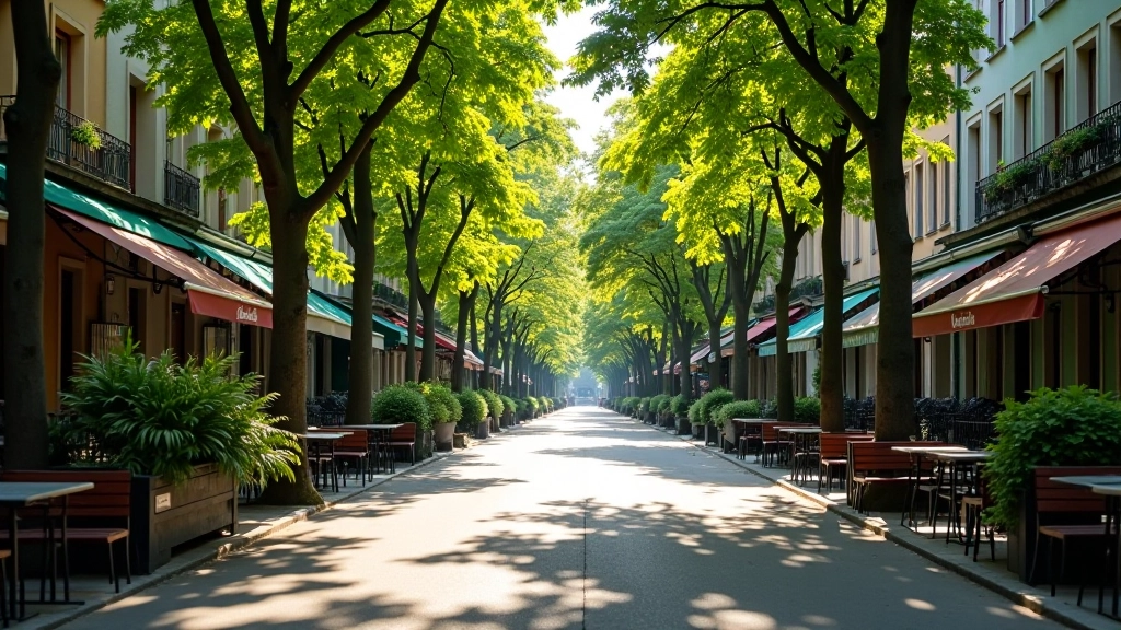 Prenzlauer Berg Straße mit Cafés, Grünflächen und typischer Berliner Architektur