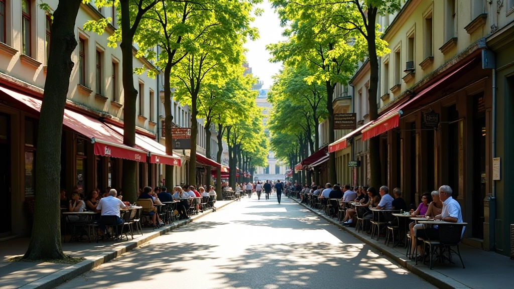 Straßenszene in Prenzlauer Berg mit Altbauten und Cafés