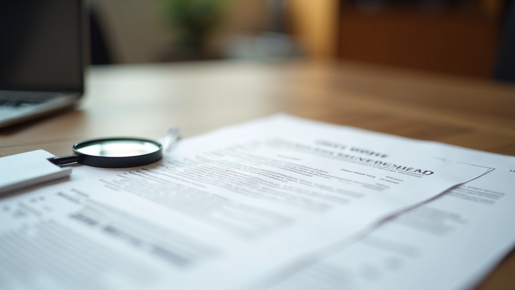 Detailaufnahme von Mietvertrag, Lupe und Notizen auf Papier mit präziser Fokussierung